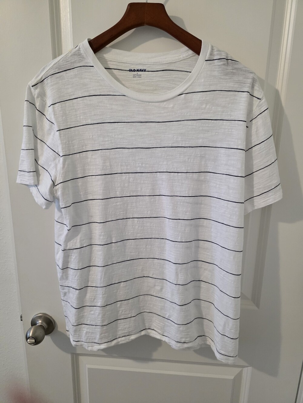 Old Navy White T-Shirt with Navy Horizontal Stripes